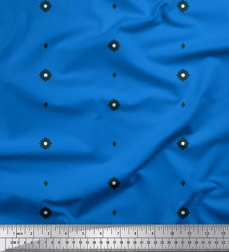 Soimoi Blue Rayon Crepe Fabric Butidar Jamdani Print Fabric by the Yard 46 Inch Wide
