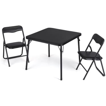 BeesClover Metal Folding Card Table and Chair Set of, Leather Padded Folding Chairs with Comfortable Cushion and Durable Steel Frame, Modern Square Table for Dining Room