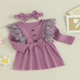 thumbnail image 3 of Robe d'Automne pour Bébé Fille Manches Longues Côtelées Robe Princesse Ligne A avec Bandeau, 3 of 8