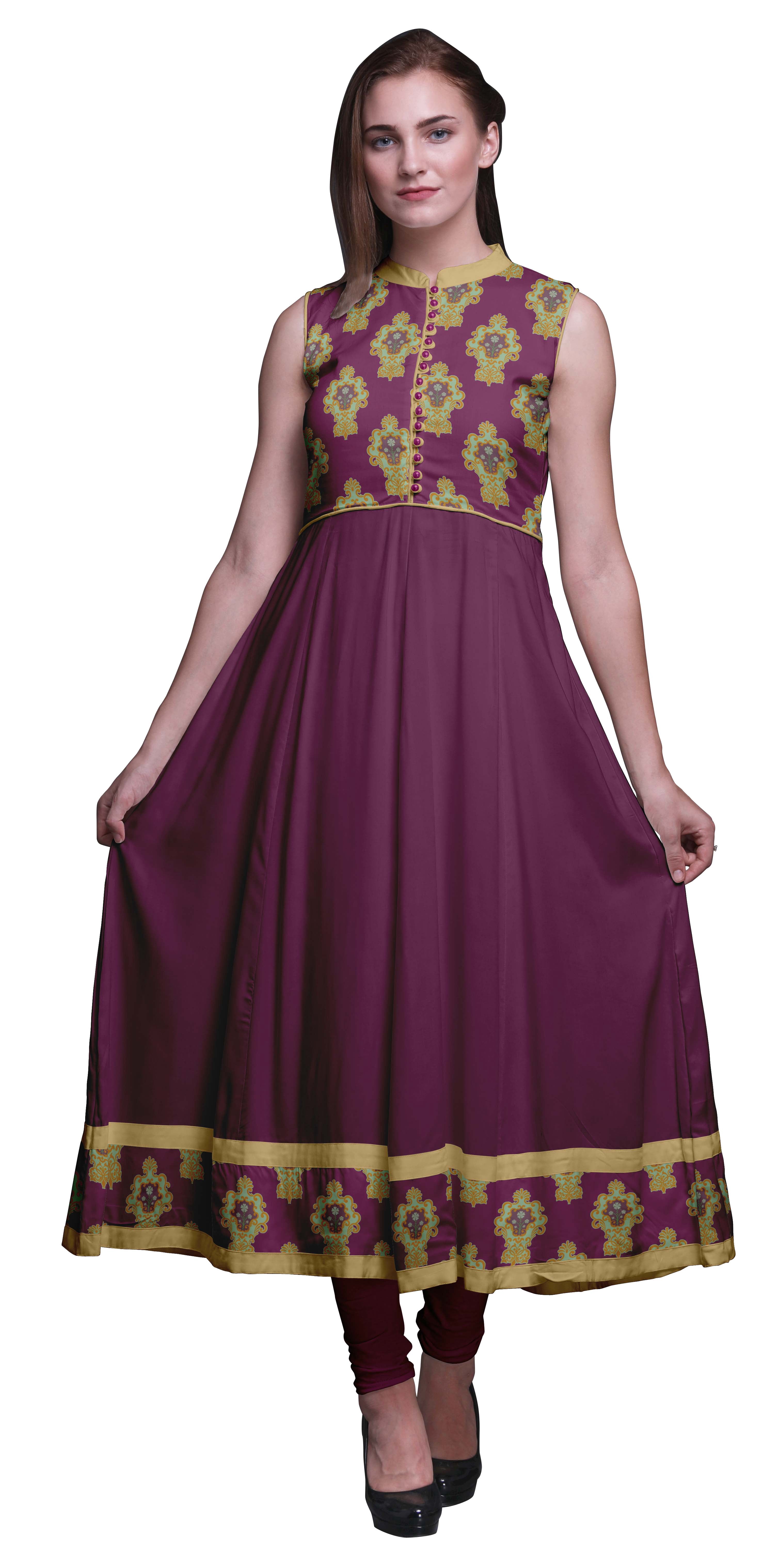 Bimba Kurtis Indiennes en Damas Magenta Foncé pour Femmes, Anarkali Prête à Porter Unie, Robe Imprimée Kurti Indienne XX-Grand