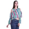 thumbnail image 3 of Moomaya Button Front Cold Shoulder Top Printed  Casual Loose Blouse Short Top, 3 of 4