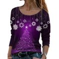thumbnail image 1 of LUXUR T-shirt de Noël pour Femmes Col Rond Manches Longues T-shirt Ample Imprimé Flocon de Neige Tunique Blouse Violet 3TG, 1 of 2