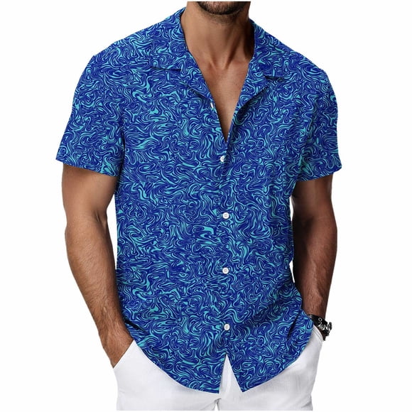Brnmxoke T-Shirt en Coton pour Homme, T-Shirt Hawaïen d'Été Décontracté à Col Boutonné à Manches Courtes avec Motif Tropical pour Vacances à la Plage Multicolore, TTG