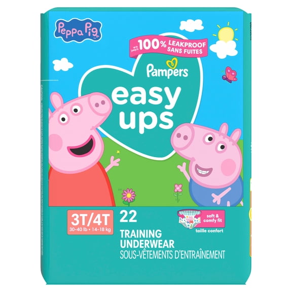 Pampers Easy Ups Culottes d'Entraînement à la Propreté pour Filles & Garçons, Taille 5 (3T4T), Peppa sous-Vêtements d'Entraînement Absorbants, jusqu'à 100 % Anti-Fuites Jour et Nuit, Hypoallergénique