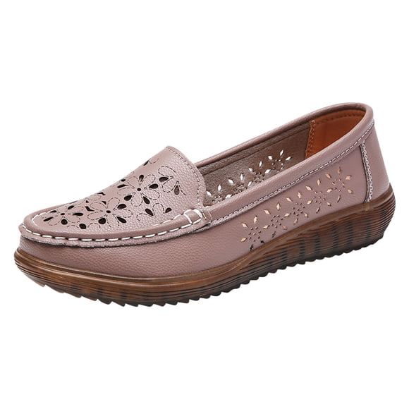 LOVZFMLL Women's Penny Loafers Non-Slip Cutout Breathable Walking Sneakers Slip On Leather Hollow Dress Flat Shoes Coffee 8