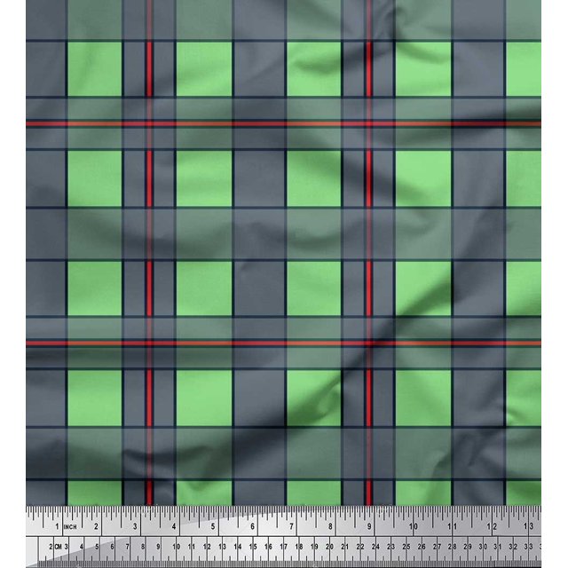 Soimoi Green Rayon Crepe Fabric Check Check Print Sewing Fabric Yard 46 Inch Wide