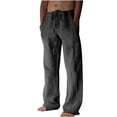thumbnail image 2 of TIMIFIS Mens Casual Beach Pants Loose Elastic Waist Drawstring Straight Legs Summer Solid Color Cotton and Linen Pants with Pockets - Spring/Summer, 2 of 7
