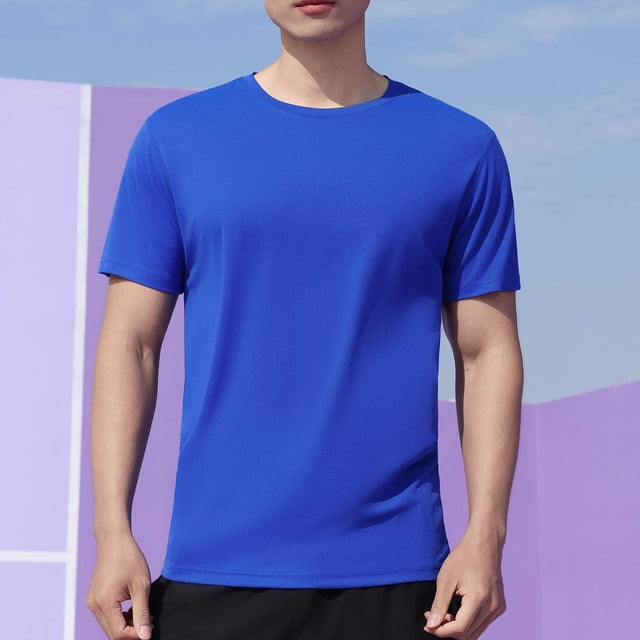 Styesk T-Shirts pour Homme Couleur Unie Décontractés Élastiques Sport à Manches Courtes à Col Rond Blouses