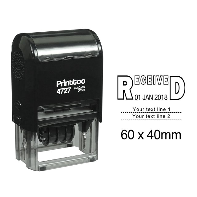 Printtoo Dater Stamp Self Inking With Received & Custom Text Line Office Stationery Date Rubber Stamp-Black