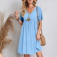 thumbnail image 4 of LOVZFMLL Robes d'Été pour Femmes Décontractées à Manches Courtes Col en V Robe de Plage Fluide à Volants Longueur Genou Bleu Clair TTG, 4 of 9