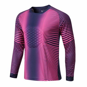 YiZYiF Kids Boys Soccer Goalie Jersey Youth Goalkeeper Uniform Long Sleeve Padded Goalie Shirts for Team Training Navy Blue&Hot Pink 20