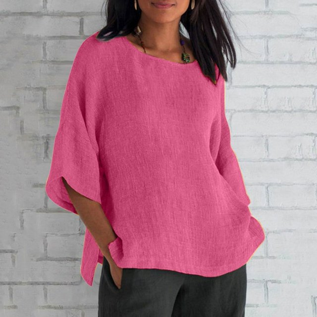 Blouses, Hauts et T-Shirts pour Femmes Grande Taille en Liquidation Femmes Dames Manches Raccourcies Col Rond Coton Chemise Ample Blouse