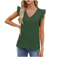 thumbnail image 1 of Timegard Womens Summer Tops Ruffle Cap Sleeve V-Neck Solid Color Comfy Lightweight Blouse Casual Loose Tops, 1 of 6