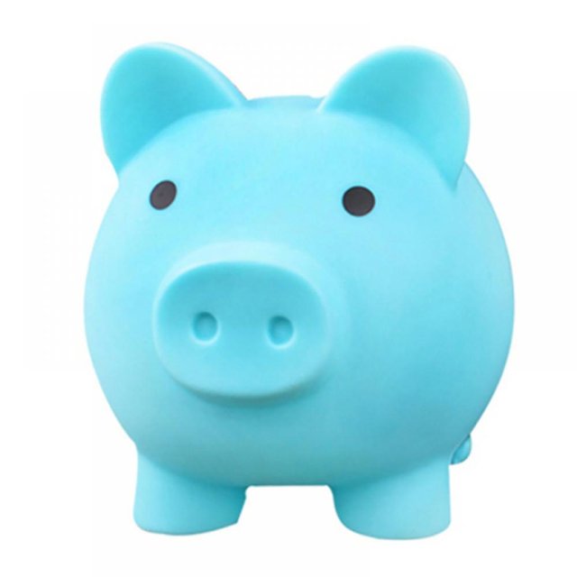 Greyghost Creative Cartoon Piggy Bank for Children Piggy Bank in a vibrant blue color. Made of durable vinyl material, it features a rounded pig design with black eyes and a coin slot on the back. Lightweight and safe, it is suitable for children and adults as a decorative piece or practical savings box. Ideal for gifting on birthdays or holidays.