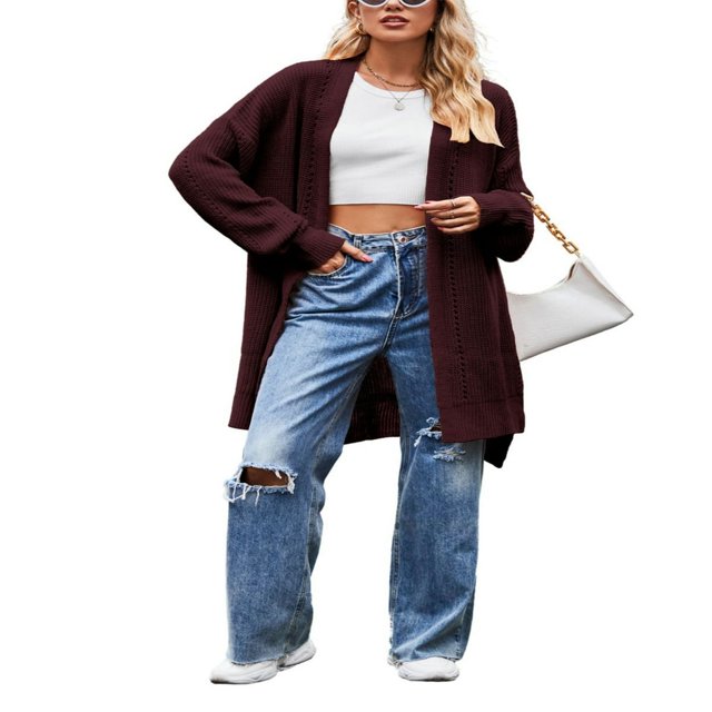 Automne Couleur Unie Manches Longues Pull en Tricot avant