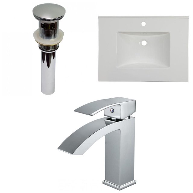American Imaginations 30.75-in. W 1 Hole Ceramic Top Set In White Color - Overflow Drain Incl. AI-33319