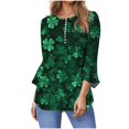 thumbnail image 3 of QATAINLAV T-Shirts de la Saint-Patrick pour Femmes 2025 Mode T-Shirts Graphiques Trèfle Blouse Décontractée Manches 3/4 Évasées Col en V T-Shirts Hauts de Vacances Vente Éclair Vert TTG, 3 of 6