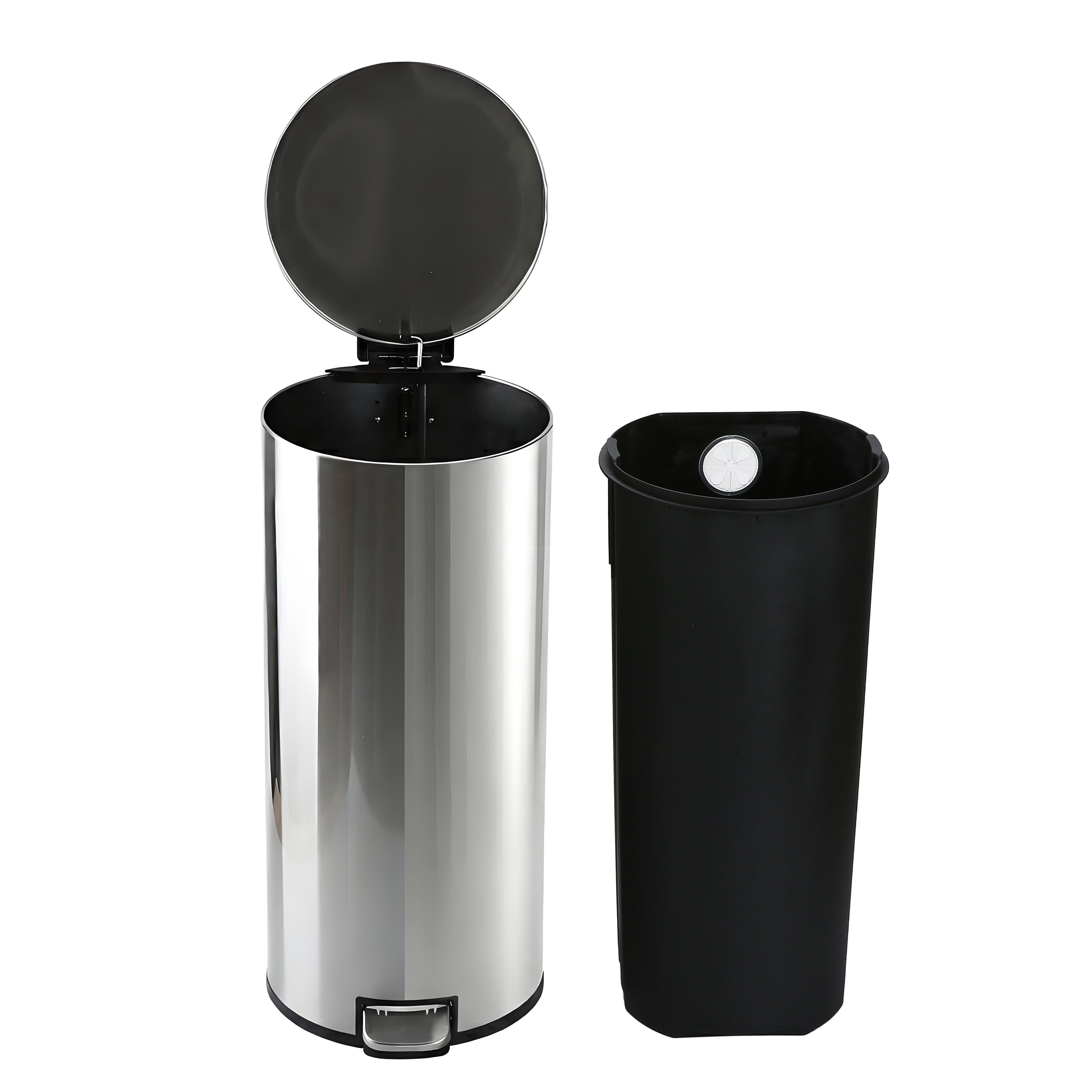 Poubelle de cuisine Better Homes & Gardens, 30 litres, en acier inoxydable, ronde, à pédale, avec couvercle à fermeture douce, argentée