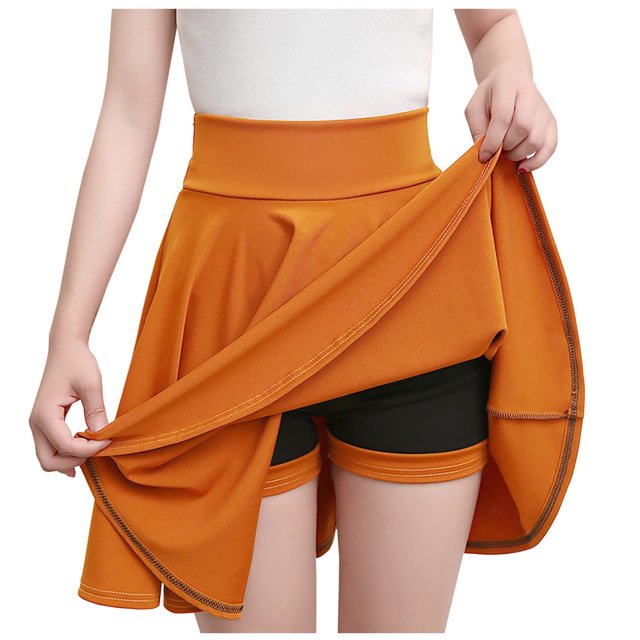 LNGOOR Jupe Patineuse Mini Plissée Extensible Décontractée pour Femmes avec Shorts Basique Polyvalente Taille Haute