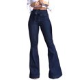 thumbnail image 1 of pitrice Women Wide Leg Jeans High Waist Flared Pants Solid Color Strap Spring Summer Hip-Lifting Ladies Trousers For Office Blue S 1Set, 1 of 6
