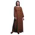 thumbnail image 1 of Bimba Robe Maxi à Manches Longues pour Femmes en Georgette Mousse Imprimée de Feuilles et de Pivoines, Taille Élastique - Grande, 1 of 5