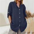 thumbnail image 2 of Penkiiy Women's 3/4 Sleeve Collared Shirt Button Down Denim Blouse Tops L Navy, 2 of 6