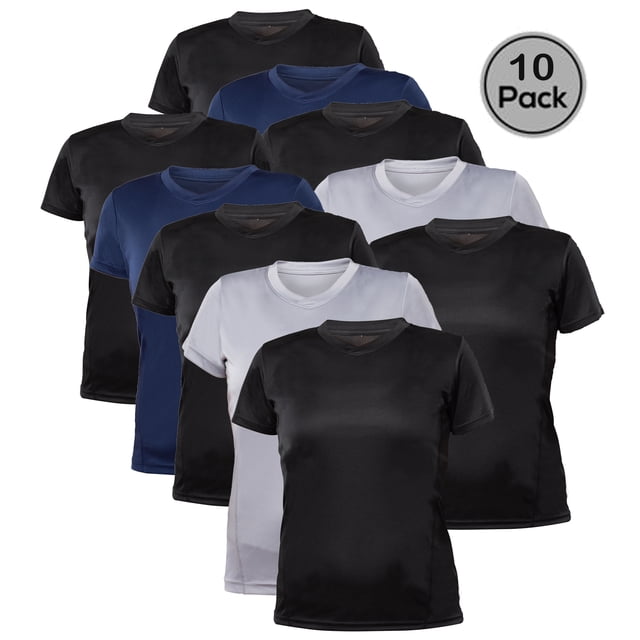 Blank Activewear Lot de 10 T-Shirts pour Femmes, Tissu de Performance à Séchage Rapide