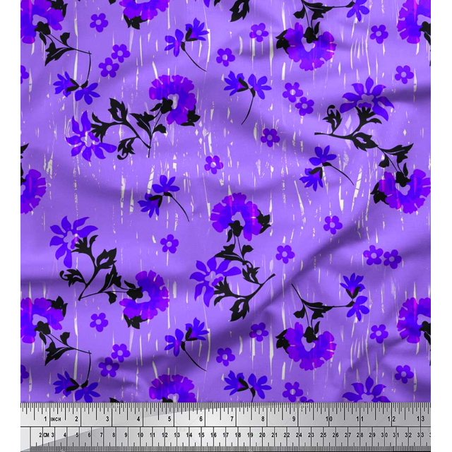 Soimoi Poly Georgette Fabric Leaves & Floral Artistic Decor Fabric Printed Yard 52 Inch Wide