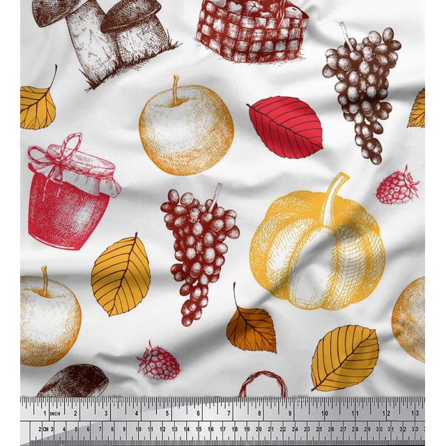Soimoi Rayon Fabric Mushroom,Grapes & Fresh Print Sewing Fabric Yard 56 Inch Wide