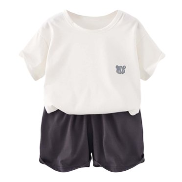 Luvoko Ensembles Courts pour Petits Garçons T-Shirts Garçon Petit Ours Ensemble de Shorts Shorts de Sueur pour Garçons Chemise à Manches Courtes Été Garçons Nourrisson Décontracté (Blanc, 4-5 Ans)