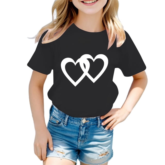 HNMKIU Trendy Girls T-Shirt Graphique Col Rond Manches Courtes Haut d'Été Décontracté pour Enfants