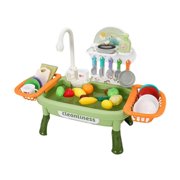 Bunblic Play Sink Toy with Kitchen Accessories Pretend Play Children Electric Dishwasher Playing Toy for Boys Girls Children Age 3-5 Green