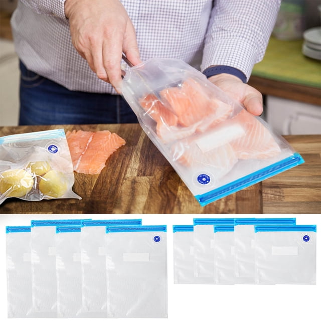 Sacs pour Scelleuse sous Vide à Moins de 5 $! CQCYD Sacs de Compression sous Vide pour Aliments, Lot de 5, Sacs de Rangement Réutilisables pour Congélateur, Double Fermeture Éclair, Sacs de Conservation de la Fraîcheur pour la Cuisine