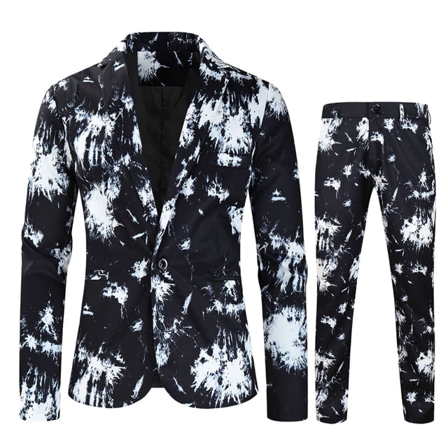 TIMIFIS Mens 2 Piece Print Suit Floral Partys Dress Jacket Slim 2 Button Blazer PantsFall