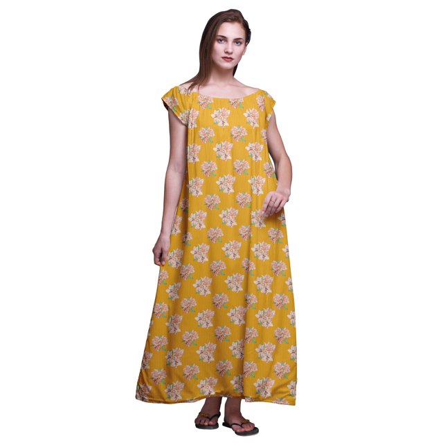 Bimba Chemise de Nuit Imprimée pour Femmes, Tenue de Nuit pour Dames, Robe d'Allaitement, Vêtement de Nuit en Rayonne