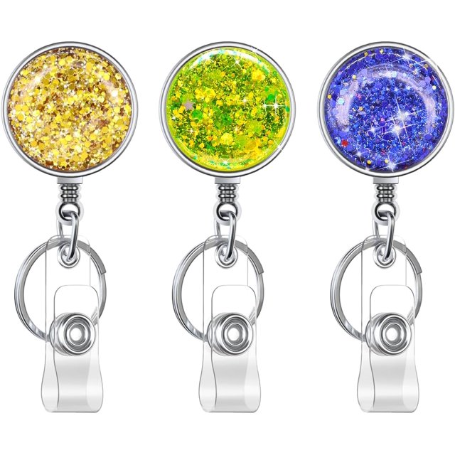 ORUYROP Retractable Badge Holder, Lightweight Plastic Badge Reel Retractable Card Holder with Key Ring Backing Belt Clip for Nurse,Volunteer,Teacher,Student,Office Worker (Frosted Powder 3pack