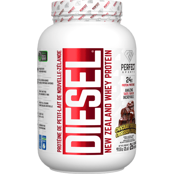 PERFECT Sports - DIESEL Protéine de Petit-Lait de Nouvelle-Zélande, Poudre de Protéine de Petit-Lait de Vaches Nourries à l'Herbe + Élevées au Pâturage, Sans Gluten, Obsession Chocolat, 2 lbs