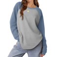 thumbnail image 2 of MeetoTime Hauts à Épaules Tombantes Mode pour Femmes T-Shirts en Polaire Col Rond Manches Longues Bloc de Couleur Automne, 2 of 7