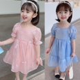 thumbnail image 3 of Summer Girls Pure Color Square Neck Puff Sleeve Korean Sweet Princess Dress, 3 of 4