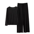thumbnail image 2 of TACILIP Ensembles 2 Pcs pour Femmes Ensembles de Détente d'Été Tenues Col Rond Manches Longues Hauts Pantalons à Jambes Larges Pyjamas pour Femmes Ensemble, 2 of 3