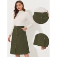 thumbnail image 2 of Unique Bargains Women's A-Line Button Front Belted Corduroy Midi Skirt, Green, L, 2 of 5