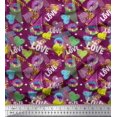 thumbnail image 1 of Soimoi Pink Silk Fabric Text,Lips & Heart Fabric Prints By Yard 42 Inch Wide, 1 of 3