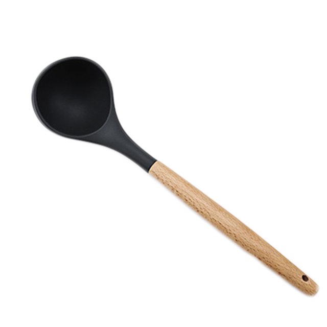 relayinert Kitchenware Wooden Handle Silicone Shovel Spoon Colander Brush Spatula Tool Spoon 1Set