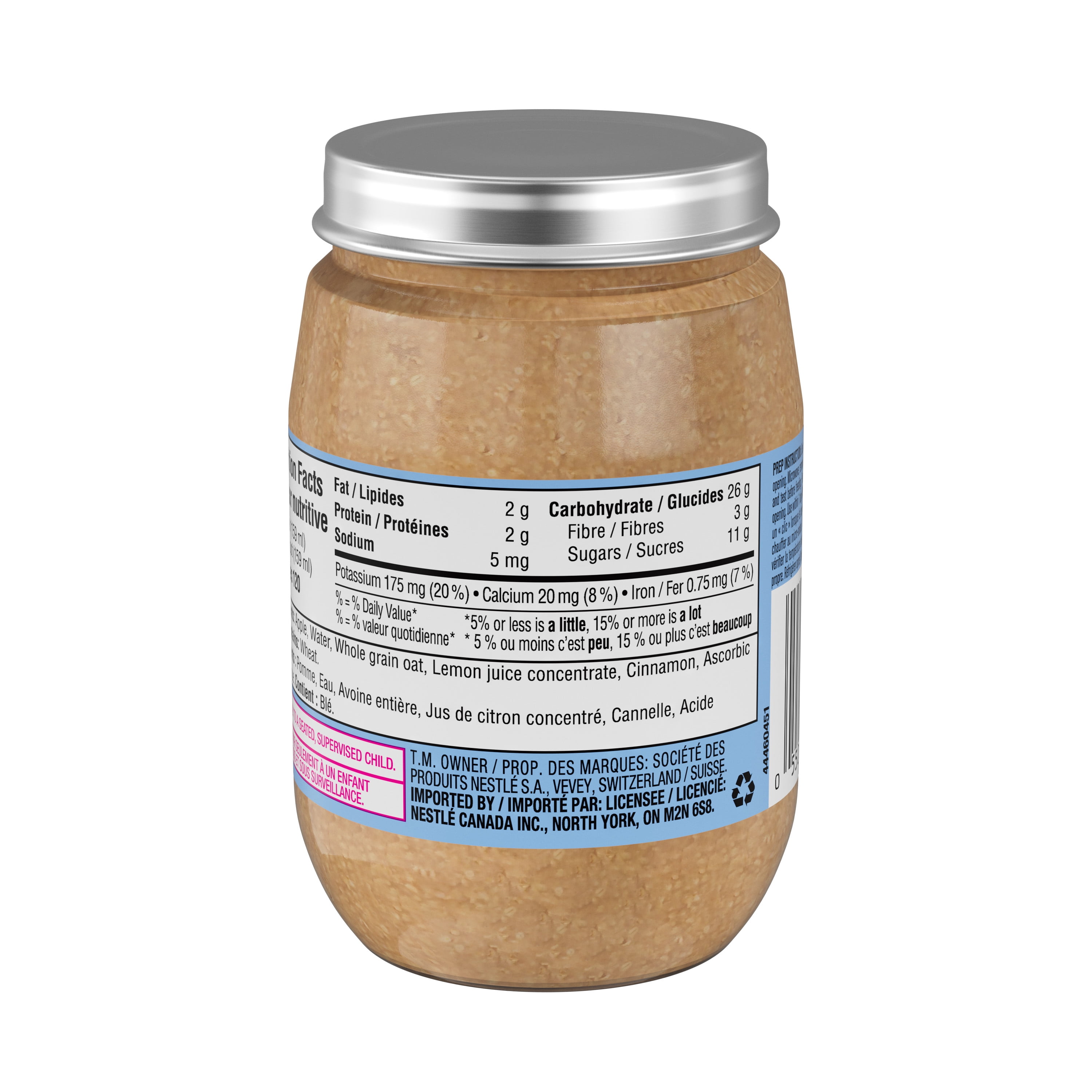 Mealtime Purée de Gruau aux Pommes et à la Cannelle, pour Bébés et Tout-Petits de 8 Mois & Plus, Vrai Fruit, Sans Sucres Ajoutés, Sans OGM, Pot en Verre Refermable & Recyclable
