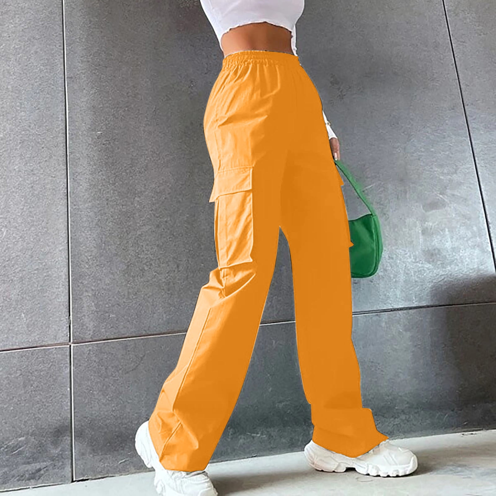 zanvin Women's High Waist Straight Cylinder Cargo Pants, Solid Color