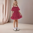 thumbnail image 4 of MKOSPLRT Robes à Volants pour Fille Sans Manches à Épaules Dénudées Robe Évasée Ligne A Robe Unie Décontractée de Plage et de Fête Robe Fluide de Mariage Robe Courte, 4 of 7