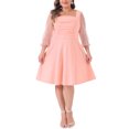 thumbnail image 1 of Agnes Orinda Women's Plus Size Square Neck Sheer Long Sleeve Ruffle Flowy A-Line Midi Dress 1X Pink, 1 of 6