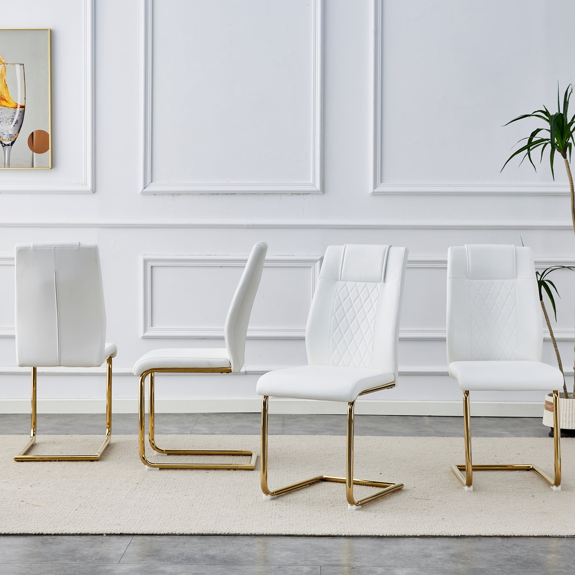 Noble House Modern style white PU dining chairs (4 per box) - featuring a mesh backrest design