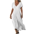thumbnail image 3 of WRKEKC Robes d'Été Décontractées pour Femmes, Robes d'Été Grande Taille, Robe Jupe à Manches Courtes en Lin Uni à Col en V pour Femmes, 3 of 7