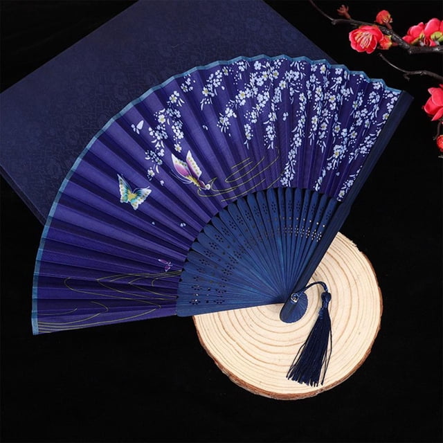 Feltree Classical Antique Style Fan Folding Fan Summer Tassel Model Portable Fan Paper Fan